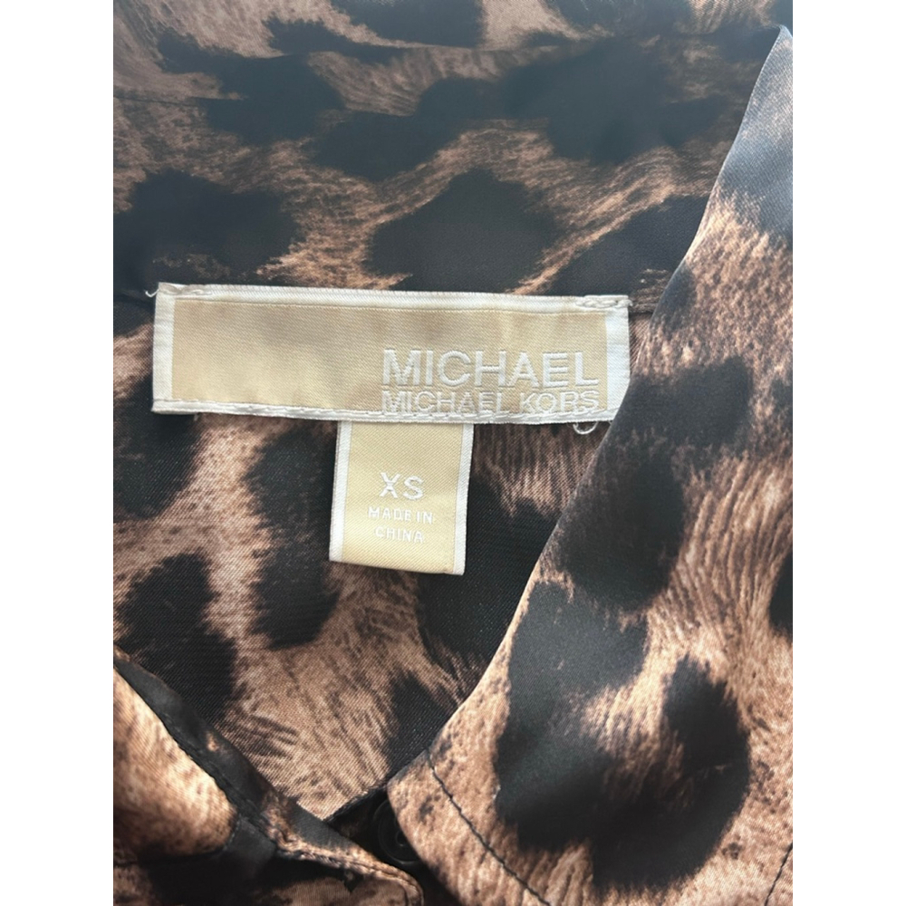 Michael Kors Leopard Print Wide Leg Jumpsuit XS Collared Button Front - Picture 9 of 13